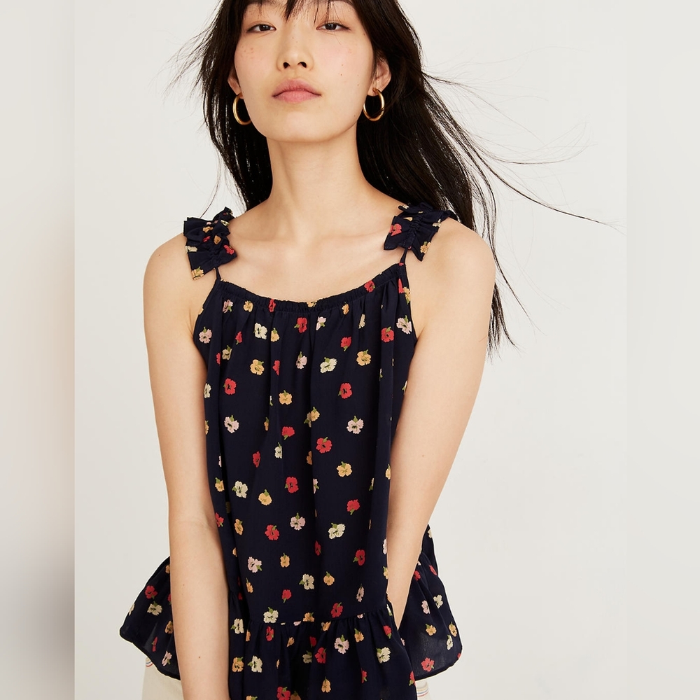 MADEWELL Silk Ruffle-Strap Cami Top in Confetti Floral